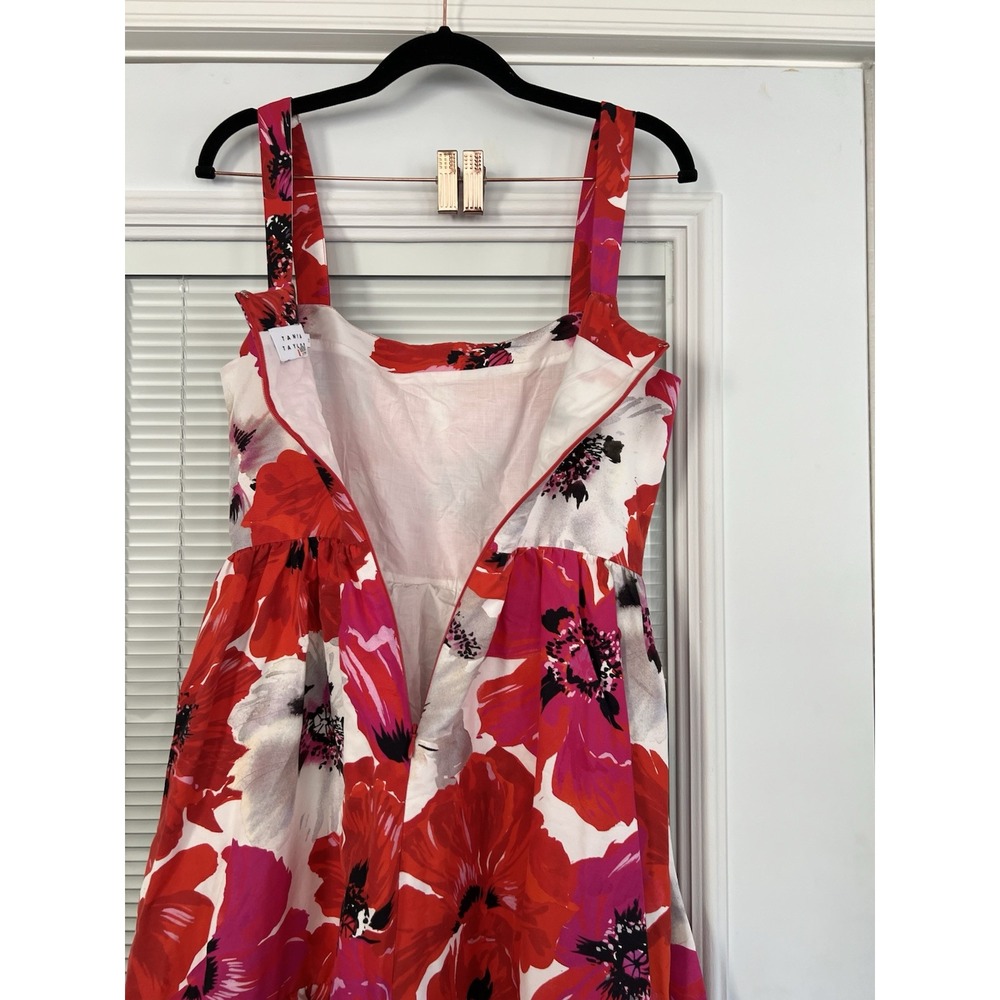 Tanya Taylor Gia Dress Size 2 Red Floral Midi Silk Blend Fit Flare Sundress $545 - Picture 6 of 13
